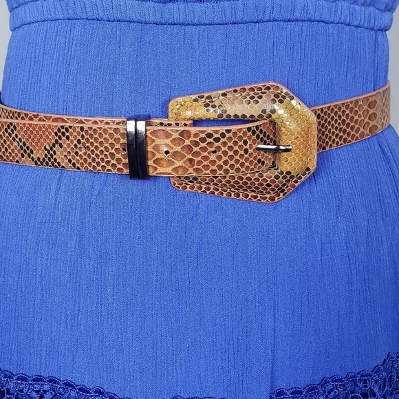 🆕 Faux Snake Skin Belt with Geometric buckle - Picture 2 of 6